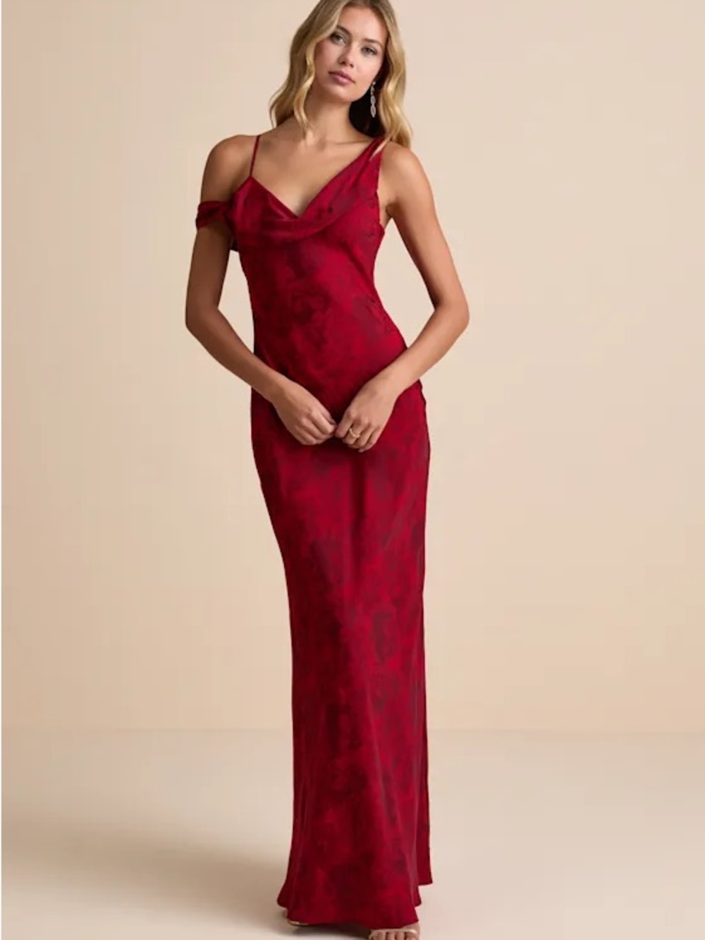Lulu's - Minnie Red Satin Asymmetrical Maxi Dress